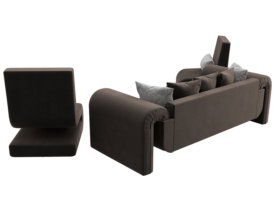 Набор Волна-1 (диван, 2 кресла) (seven 727 коричневый;seven 17 серый)