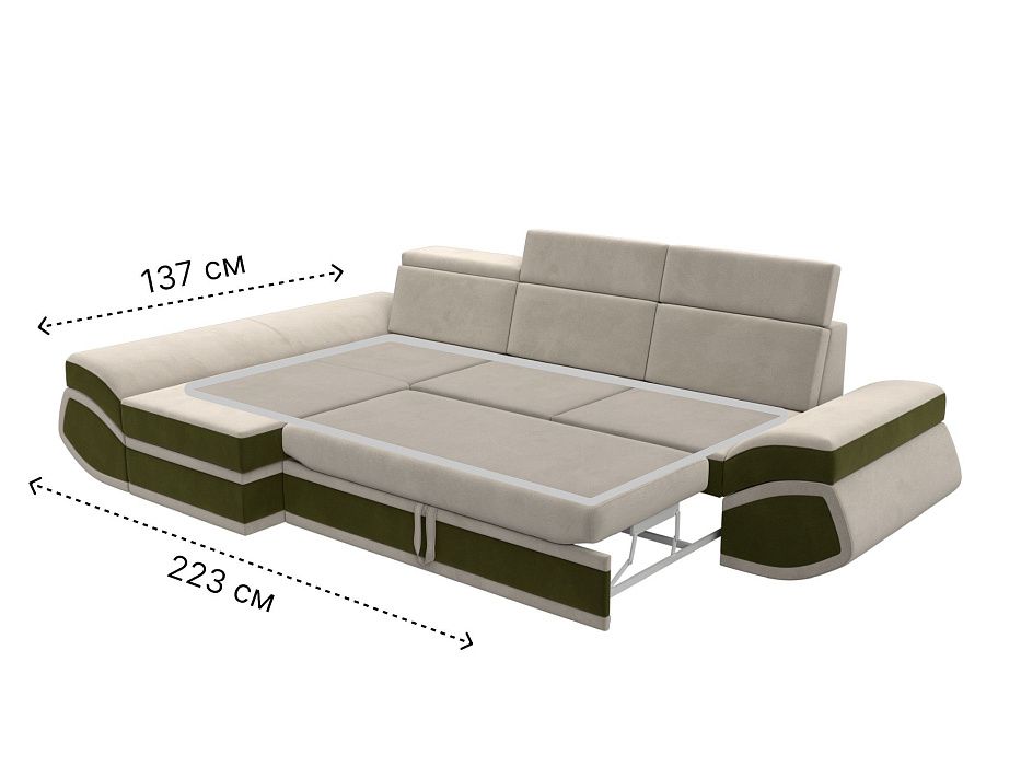 Диван угловой Лига-032 левый угол (бежевый;зеленый)