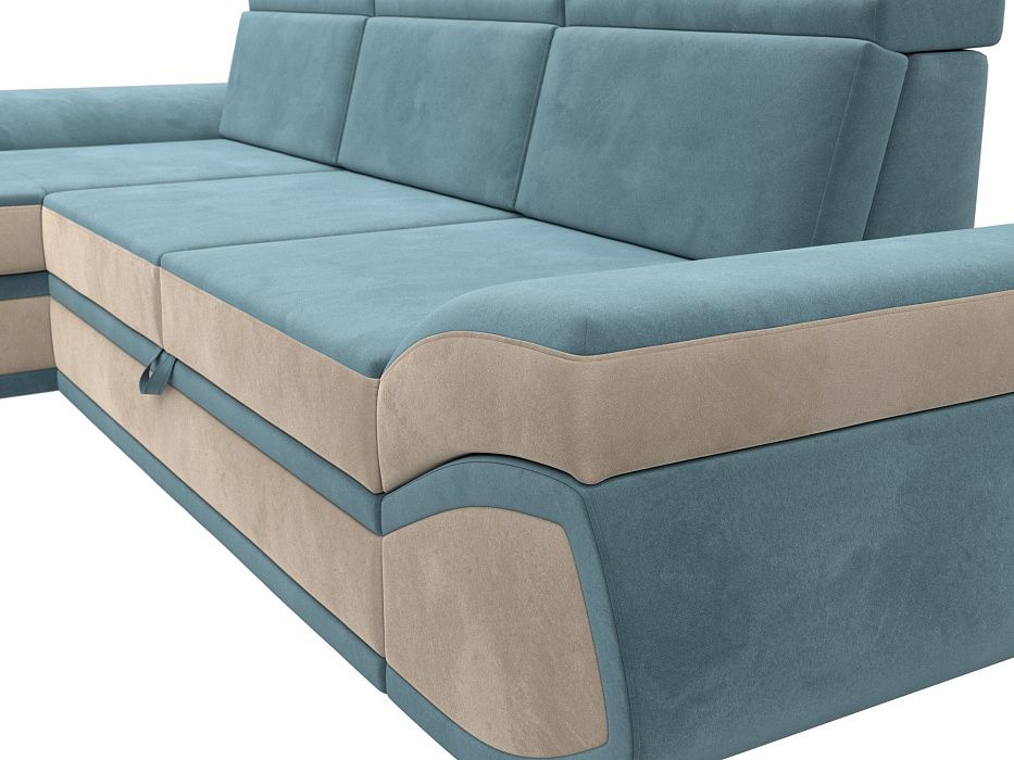 Диван угловой Лига-032 левый угол (seven 113 бирюзовый;seven 729 бежевый)