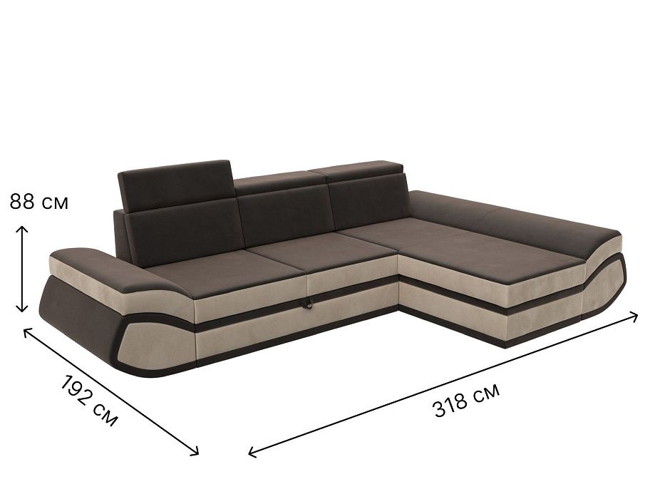 Диван угловой Лига-032 правый угол (seven 727 коричневый;seven 729 бежевый)