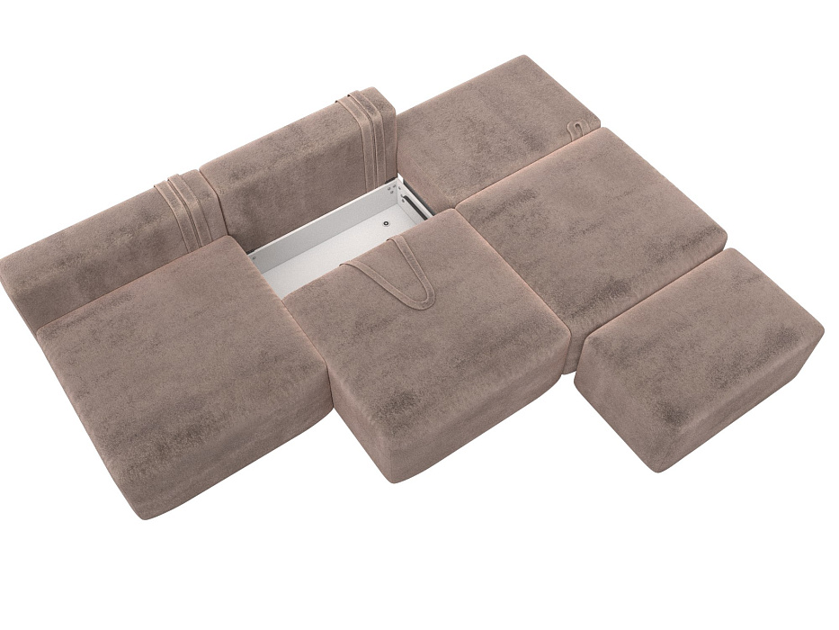 Диван прямой модульный с пуфом Лига-060 НПБ Лонг (tower 05 бежевый)