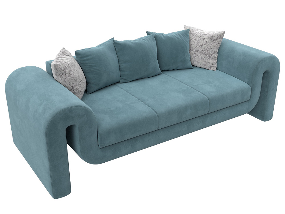 Диван прямой Волна (seven 113 бирюзовый;seven 17 серый)