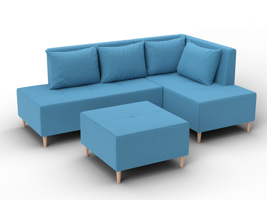 Диван угловой модульный с пуфом Лига-126 угол правый (амур 10 голубой)