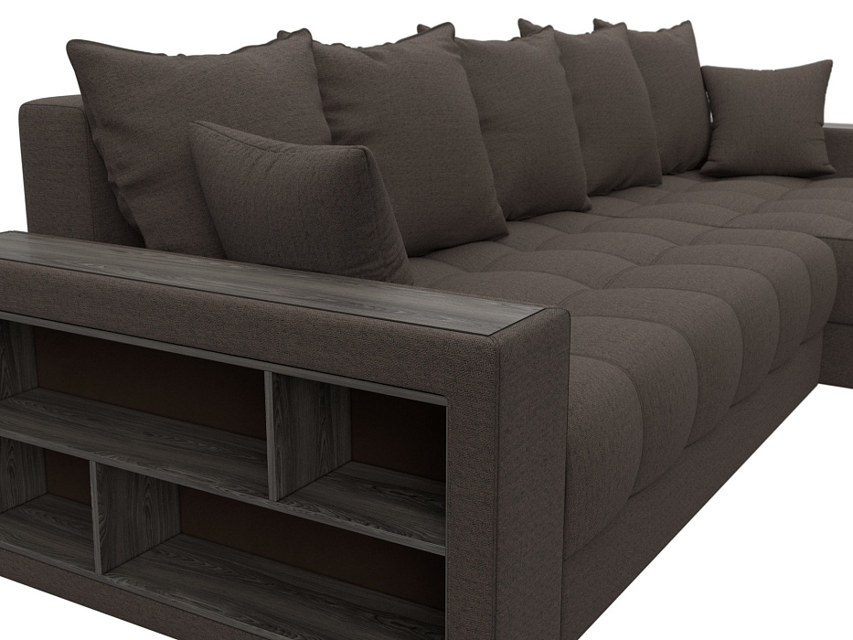 Диван угловой с декором и полкой Лига-050 НПБ (амур 05 коричневый)