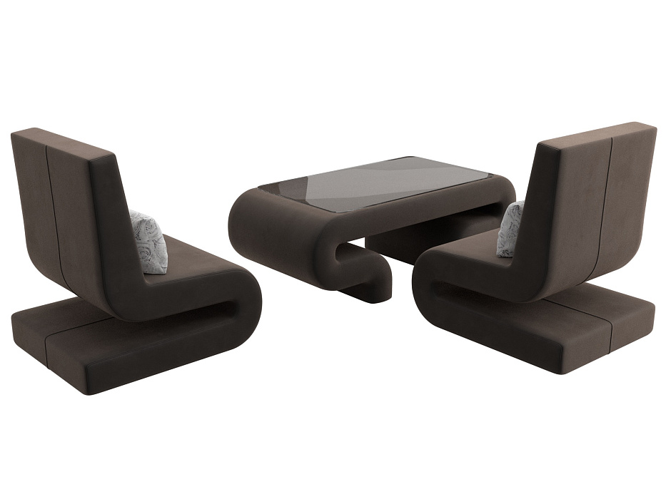 Набор Волна-3 (стол, 2 кресла) (seven 727 коричневый;seven 17 серый)