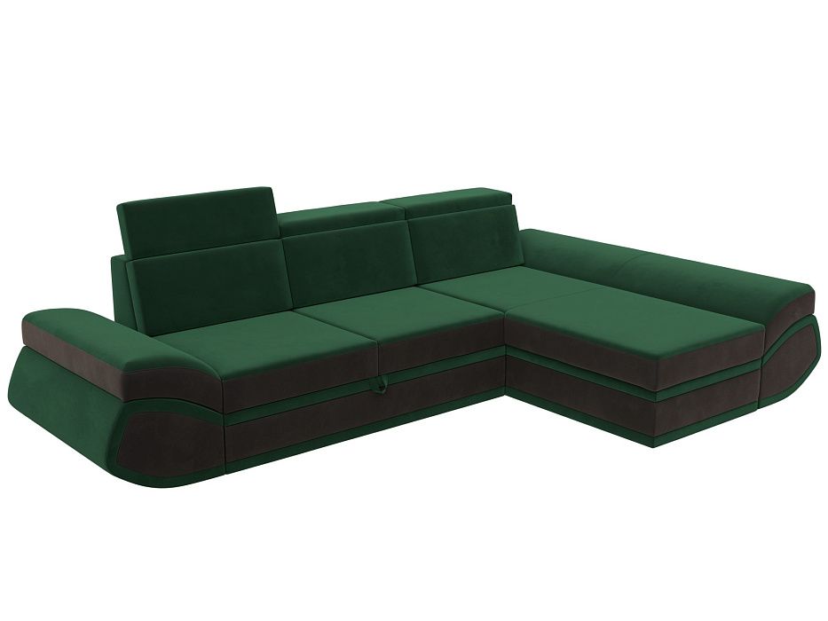 Диван угловой Лига-032 правый угол (seven 626 зеленый;seven 727 коричневый)