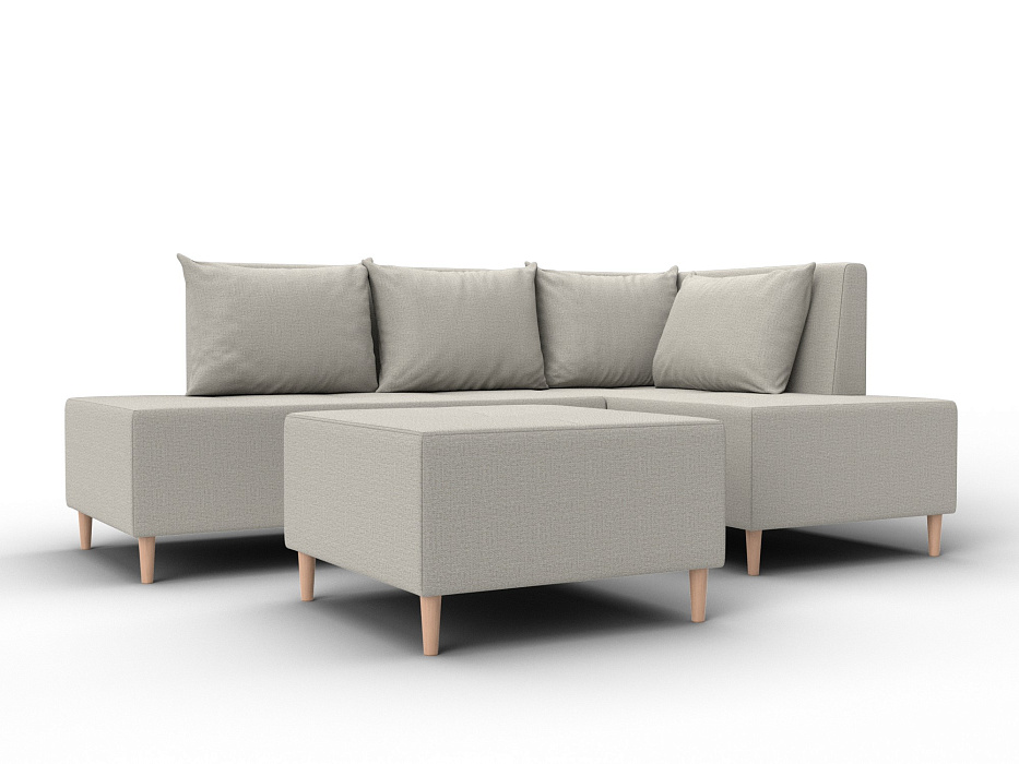 Диван угловой модульный с пуфом Лига-126 угол правый (амур 02 бежевый)