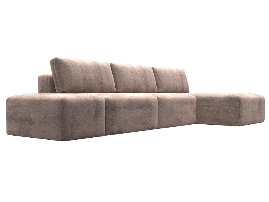 Диван угловой модульный с пуфом Лига-060 НПБ Лонг угол универсальный (tower 05 бежевый)