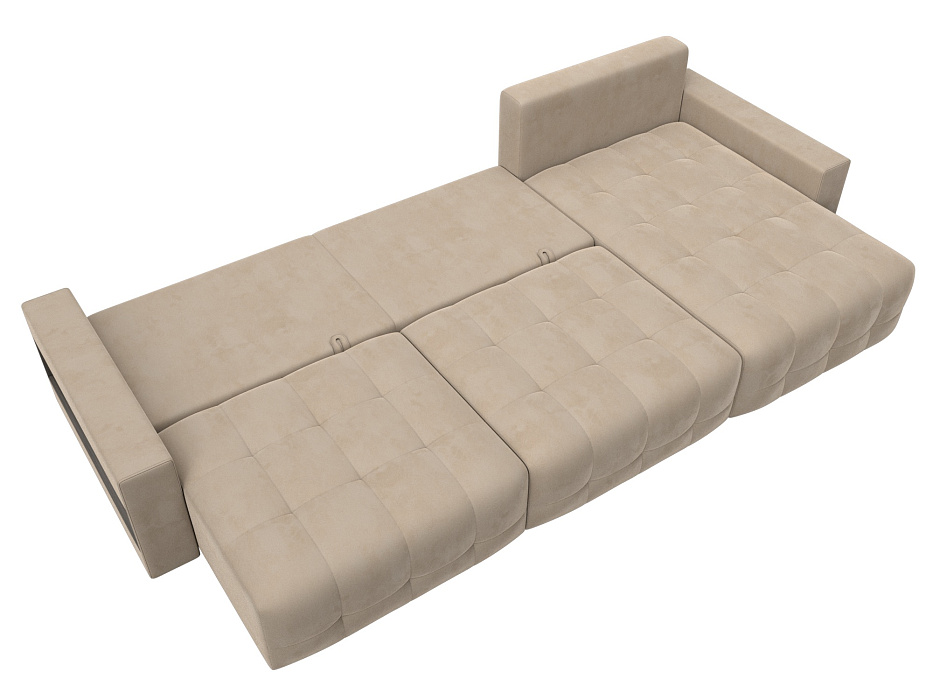 Диван угловой с полками Лига-053 НПБ Лонг (seven 729 бежевый)