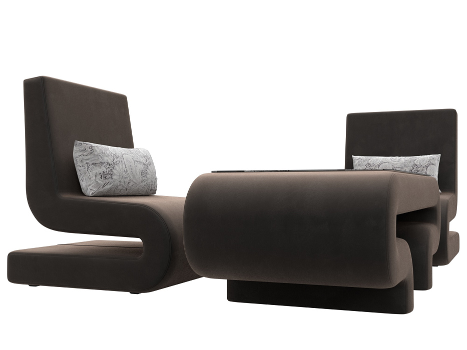 Набор Волна-3 (стол, 2 кресла) (seven 727 коричневый;seven 17 серый)