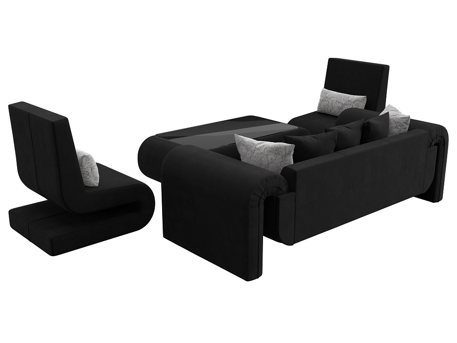 Набор Волна-2 (стол, диван, 2 кресла) (черный;серый)