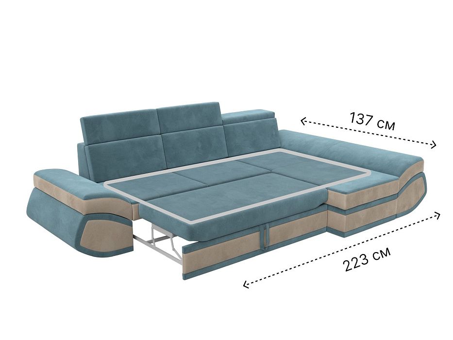 Диван угловой Лига-032 правый угол (seven 113 бирюзовый;seven 729 бежевый)
