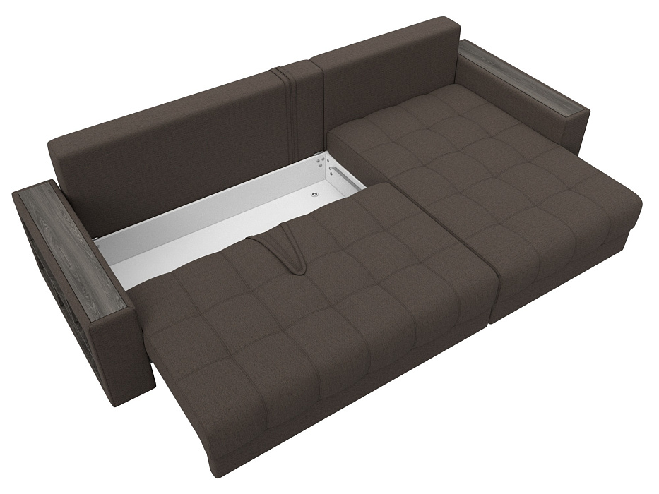 Диван угловой с декором и полкой Лига-050 НПБ (амур 05 коричневый)