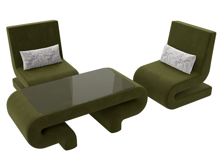 Набор Волна-3 (стол, 2 кресла) (зеленый;серый)