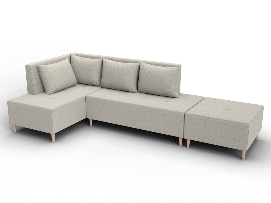 Диван угловой модульный с пуфом Лига-126 угол левый (амур 02 бежевый)