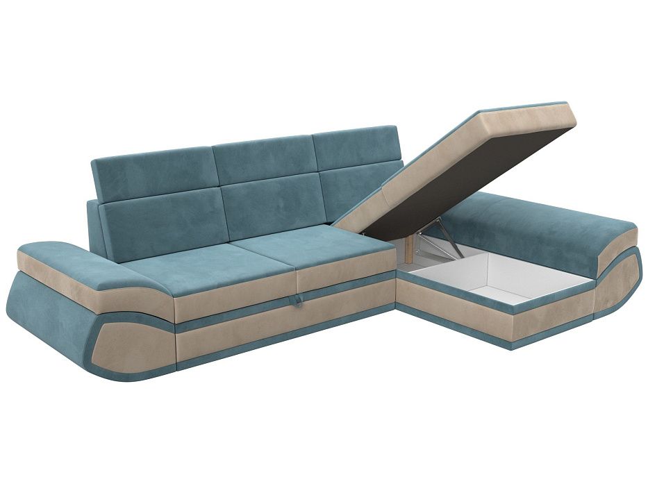 Диван угловой Лига-032 правый угол (seven 113 бирюзовый;seven 729 бежевый)