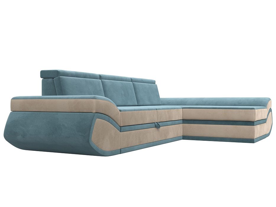 Диван угловой Лига-032 правый угол (seven 113 бирюзовый;seven 729 бежевый)