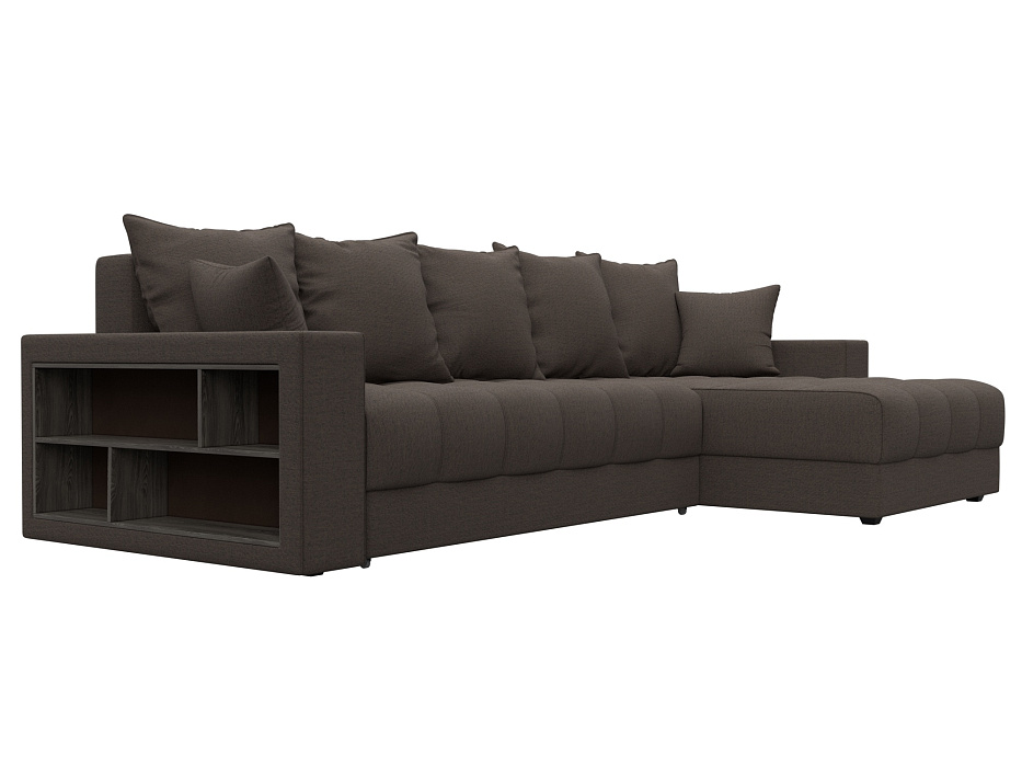 Диван угловой с декором и полкой Лига-050 НПБ (амур 05 коричневый)