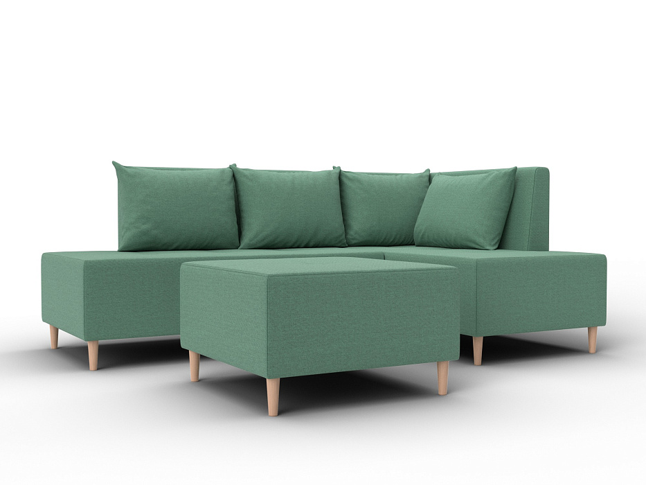 Диван угловой модульный с пуфом Лига-126 угол правый (амур 11 зеленый)