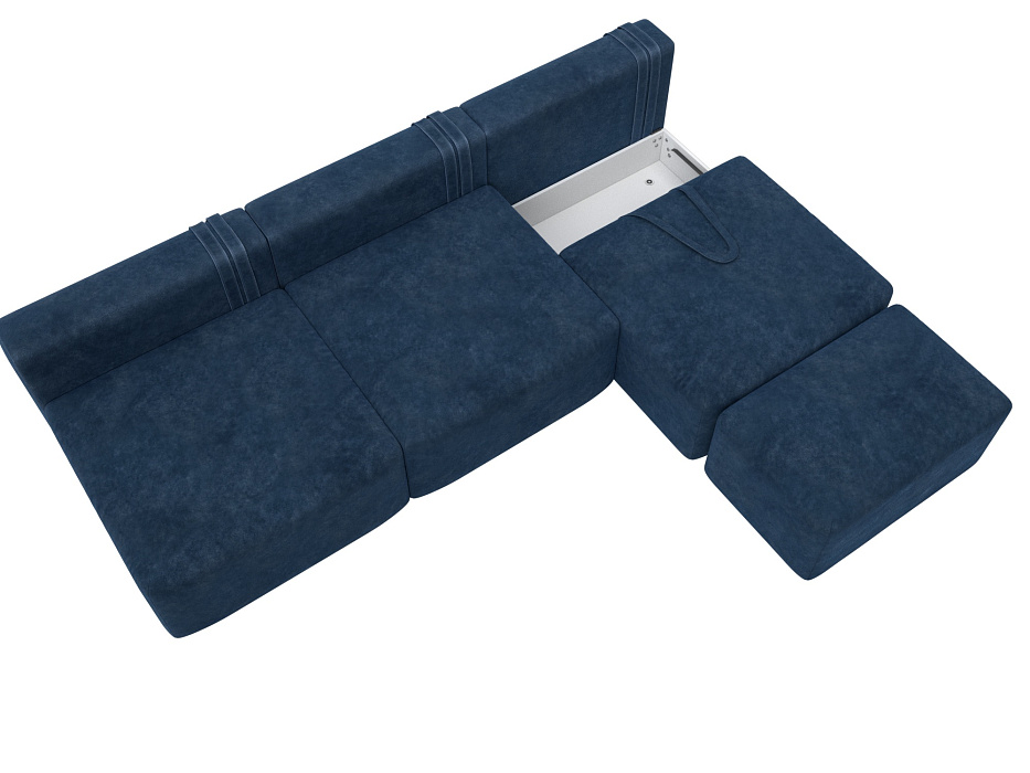 Диван прямой модульный с пуфом Лига-060 НПБ Лонг (brut 11 синий)