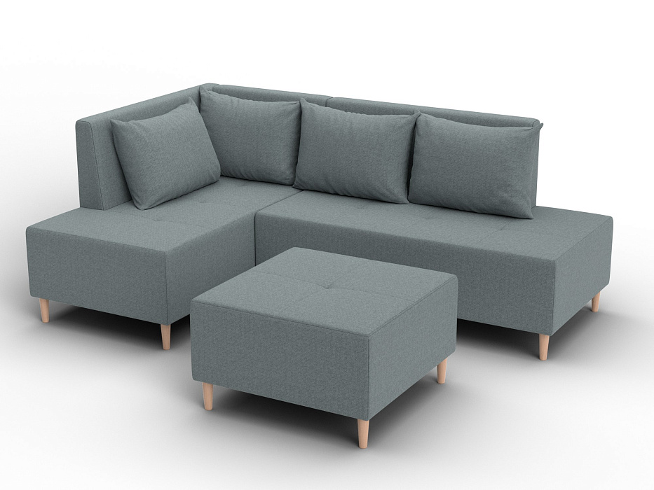 Диван угловой модульный с пуфом Лига-126 угол левый (амур 07 серый)
