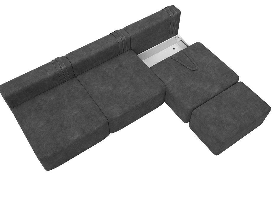 Диван прямой модульный с пуфом Лига-060 НПБ Лонг (brut 16 темно-серый)