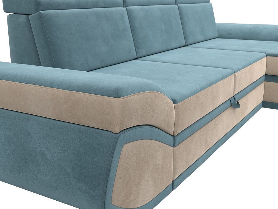 Диван угловой Лига-032 правый угол (seven 113 бирюзовый;seven 729 бежевый)