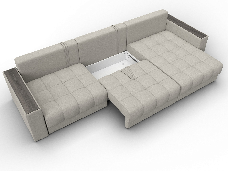 Диван угловой с декором Лига-049 НПБ Лонг (амур 02 бежевый)