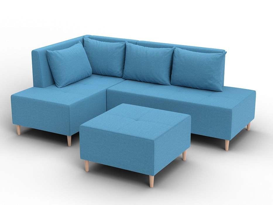 Диван угловой модульный с пуфом Лига-126 угол левый (амур 10 голубой)
