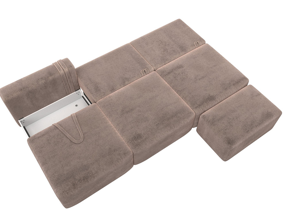 Диван прямой модульный с пуфом Лига-060 НПБ Лонг (tower 05 бежевый)