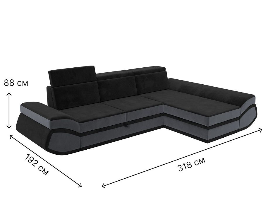 Диван угловой Лига-032 правый угол (seven 35 черный;seven 17 серый)