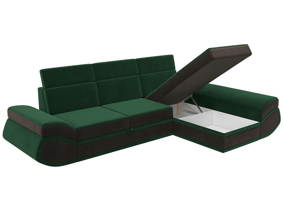 Диван угловой Лига-032 правый угол (seven 626 зеленый;seven 727 коричневый)