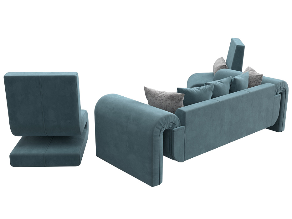 Набор Волна-1 (диван, 2 кресла) (seven 113 бирюзовый;seven 17 серый)