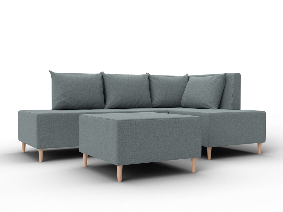 Диван угловой модульный с пуфом Лига-126 угол правый (амур 07 серый)