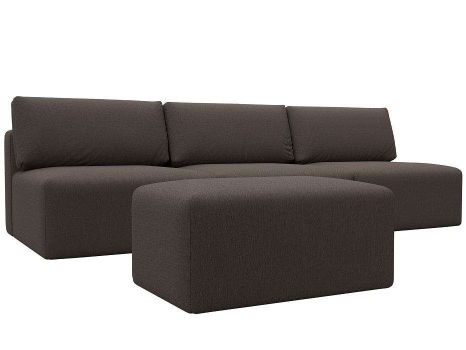 Диван прямой модульный с пуфом Лига-060 НПБ Лонг (амур 05 коричневый)