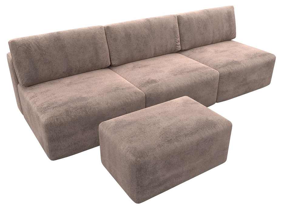 Диван прямой модульный с пуфом Лига-060 НПБ Лонг (tower 05 бежевый)
