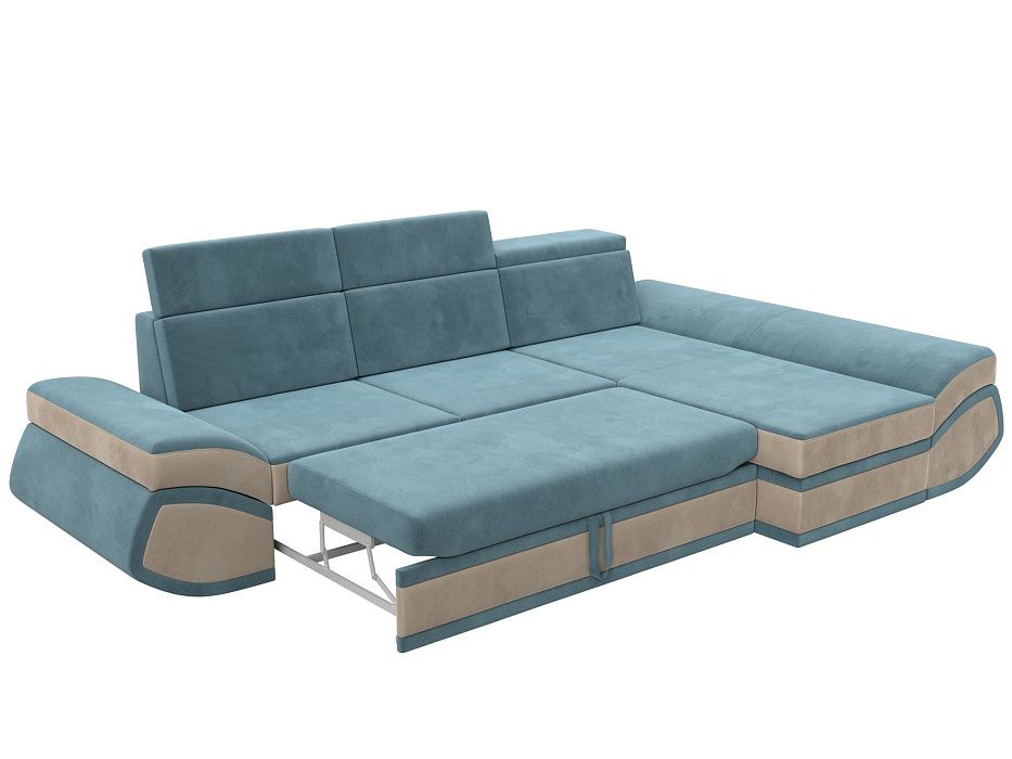 Диван угловой Лига-032 правый угол (seven 113 бирюзовый;seven 729 бежевый)