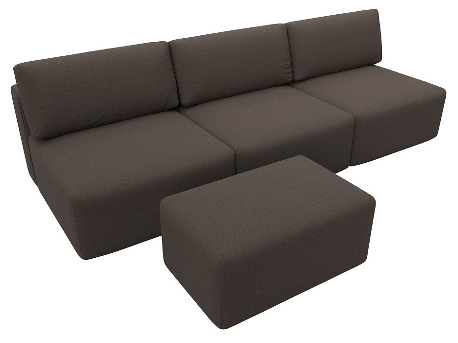 Диван прямой модульный с пуфом Лига-060 НПБ Лонг (амур 05 коричневый)