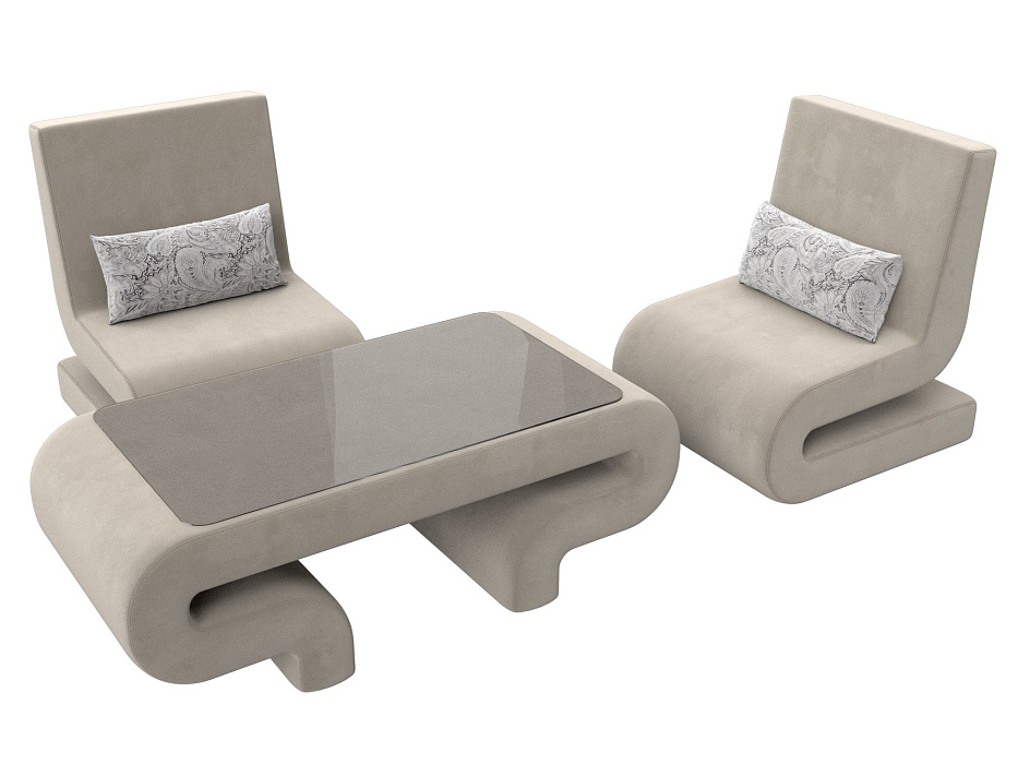 Набор Волна-3 (стол, 2 кресла) (бежевый;серый)