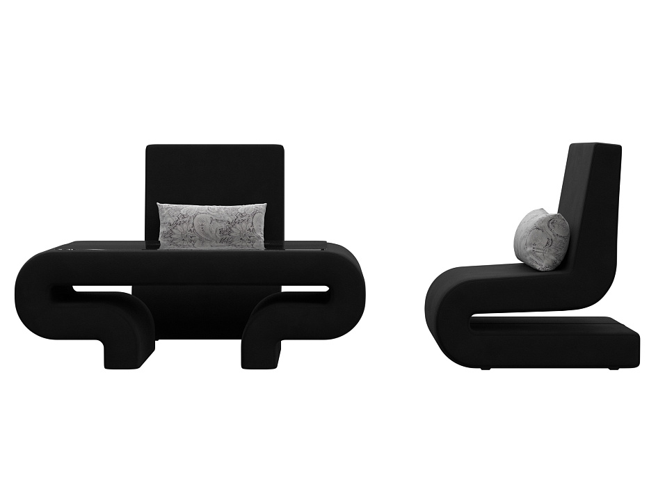 Набор Волна-3 (стол, 2 кресла) (черный;серый)