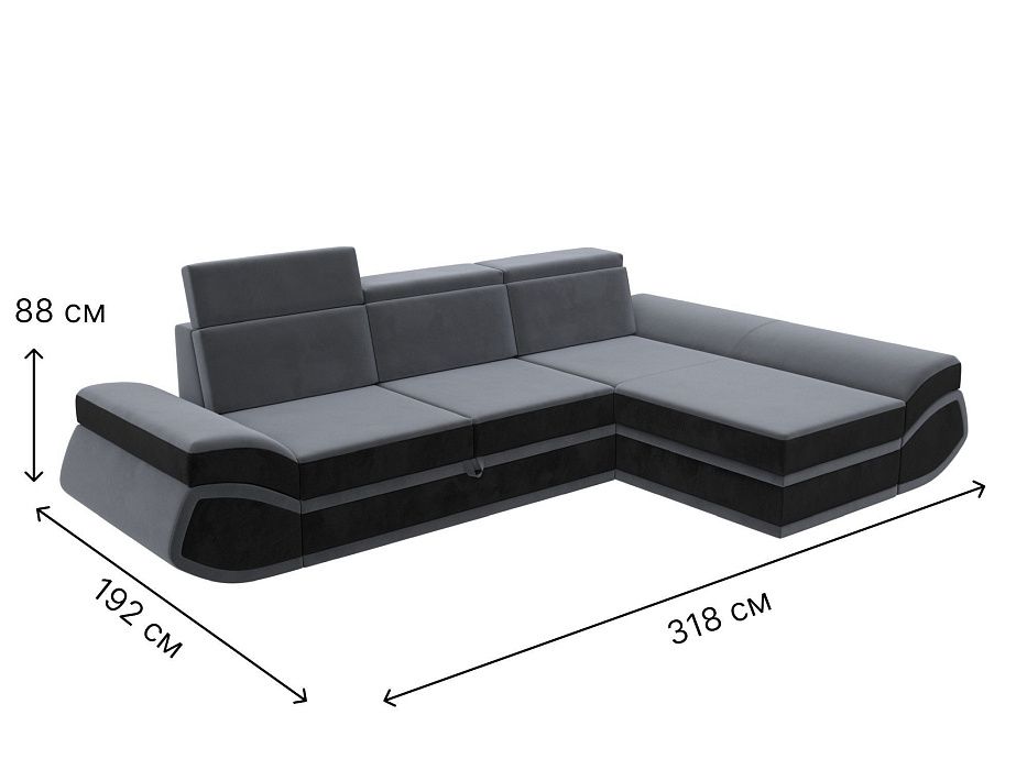 Диван угловой Лига-032 правый угол (seven 17 серый;seven 35 черный)