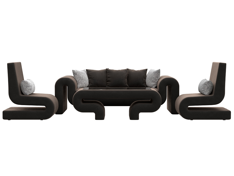 Набор Волна-2 (стол, диван, 2 кресла) (seven 727 коричневый;seven 17 серый)