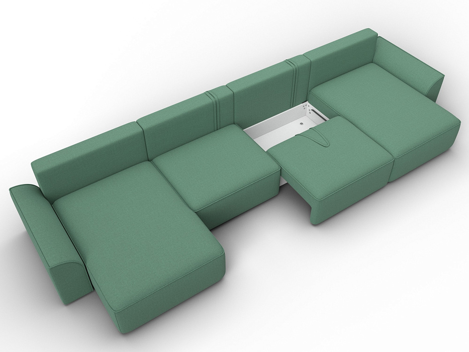 Диван П-образный Лига-048 НПБ лонг (амур 11 зеленый)