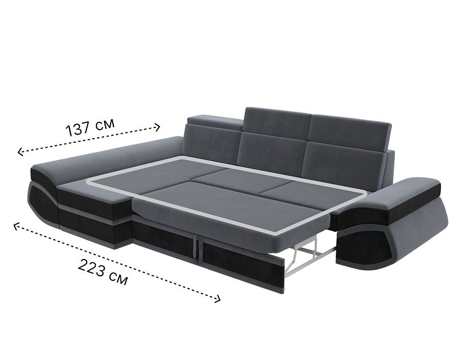 Диван угловой Лига-032 левый угол (seven 17 серый;seven 35 черный)