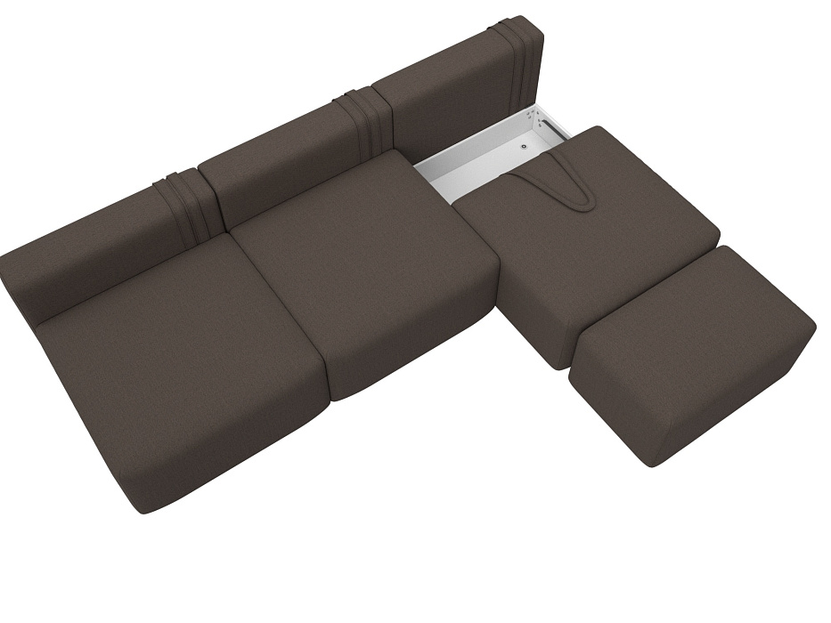 Диван прямой модульный с пуфом Лига-060 НПБ Лонг (амур 05 коричневый)