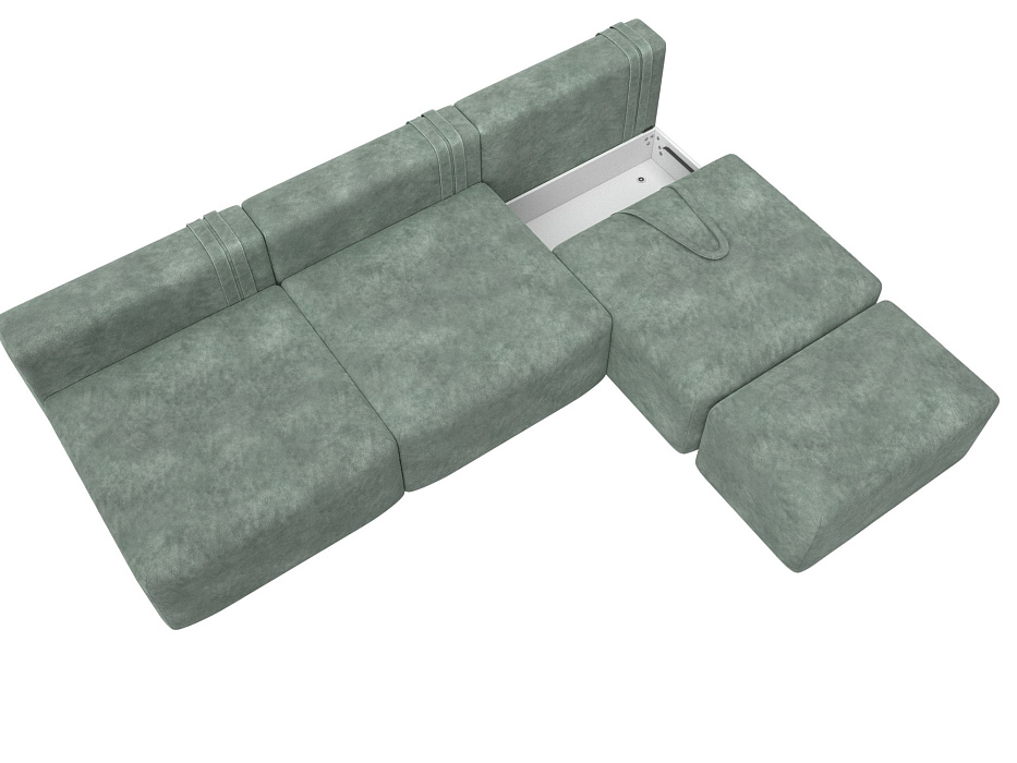 Диван прямой модульный с пуфом Лига-060 НПБ Лонг (brut 08 зеленый)