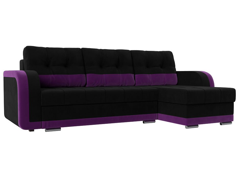 Угловой диван Марсель правый угол (черный\фиолетовый цвет)