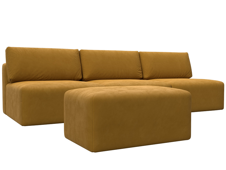 Диван прямой модульный с пуфом Лига-060 НПБ Лонг (brut 10 желтый)