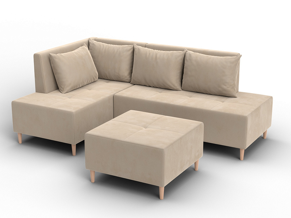 Диван угловой модульный с пуфом Лига-126 угол левый (seven 729 бежевый)