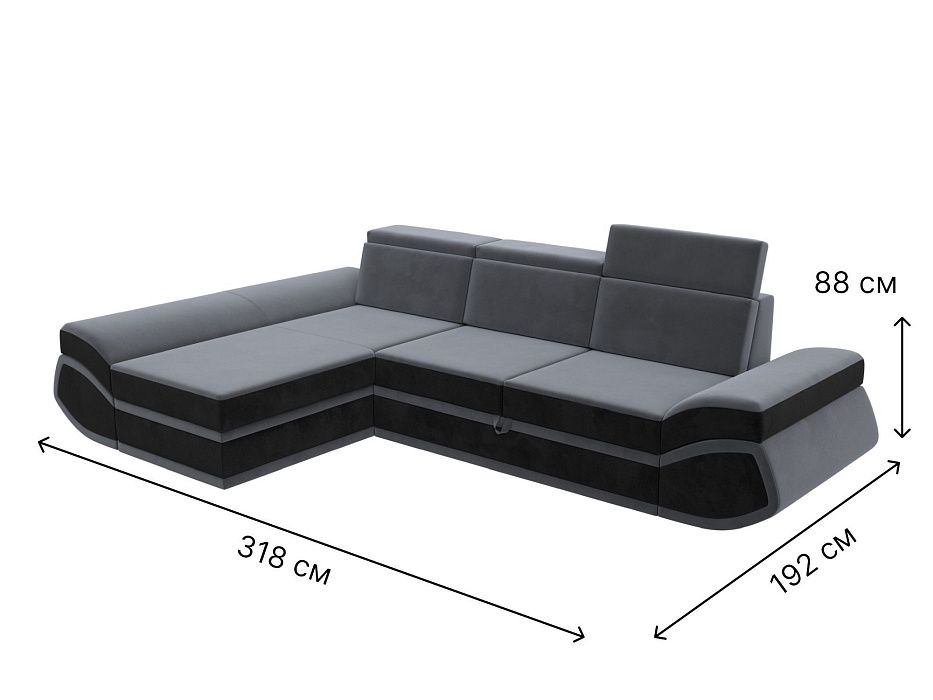 Диван угловой Лига-032 левый угол (seven 17 серый;seven 35 черный)